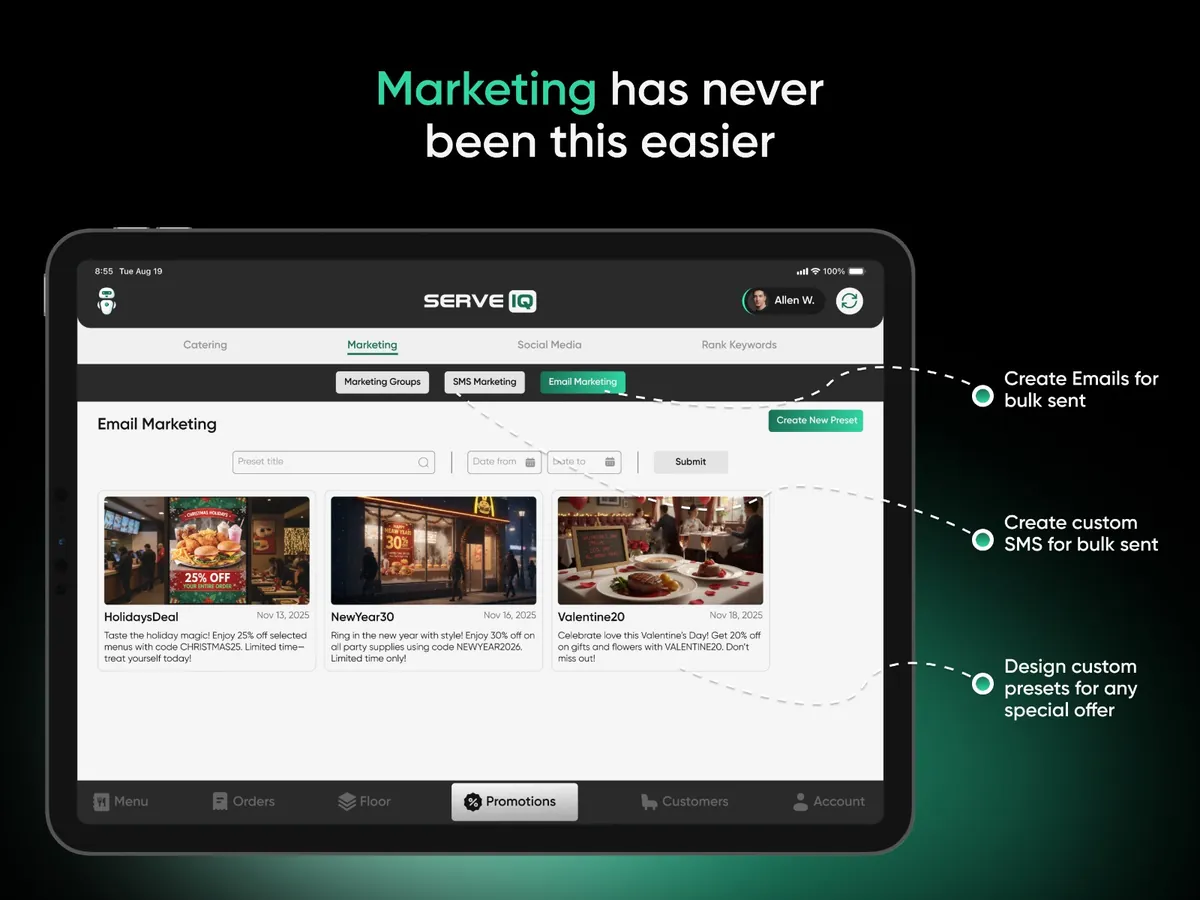 Email marketing presets for seasonal offers