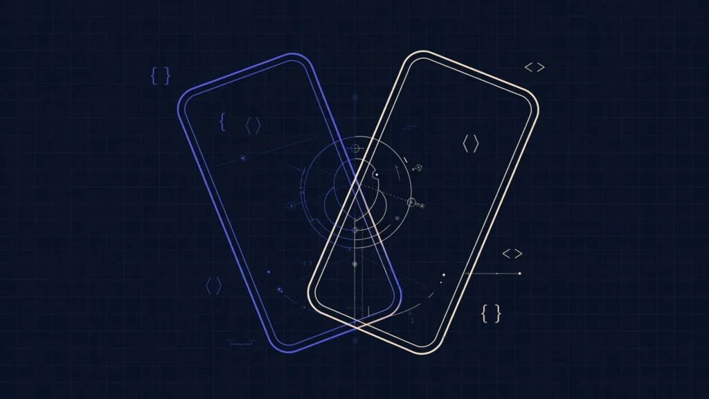 Abstract illustration of two overlapping smartphones representing Flutter cross-platform development