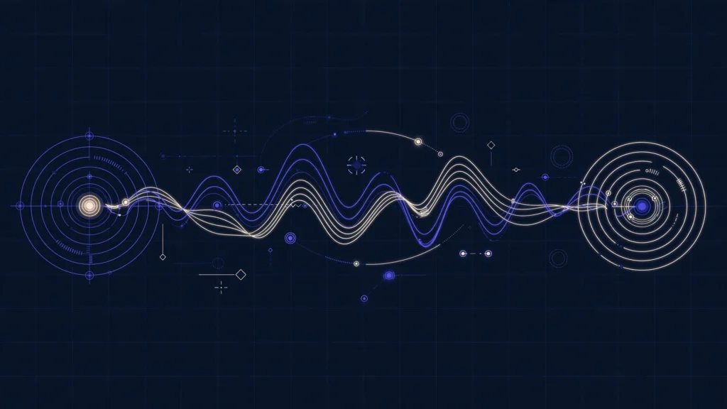 Abstract illustration of an AI voice agent sound wave in navy and indigo