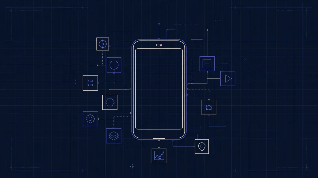 Abstract illustration of a smartphone representing Flutter mobile development